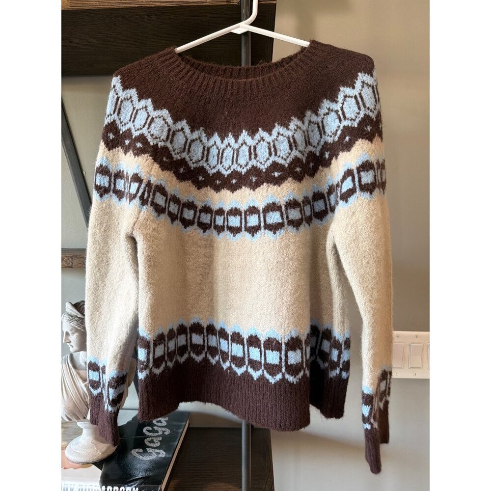 Heartloom Edith Jacquard Sweater Bisque Cream Navy Womens Size XS - Picture 4 of 9